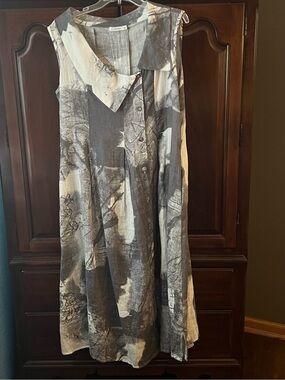 Luukaa linen Gray and White Textured Sleeveless Dress, US 16
